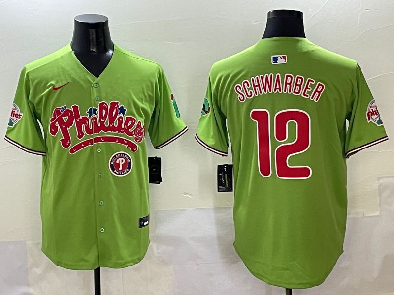 Men Philadelphia Phillies #12 Schwarber Green Five generations Joint Name 2025 Nike MLB Jersey style 7
